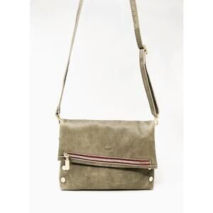 Hammitt VIP Sml Pewter/Brushed Gold Red Zip Leather Clutch/Bag with strap EUC